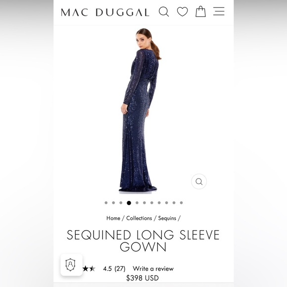 Mac Duggal - SEQUINED LONG SLEEVE GOWN - Picture 2 of 4